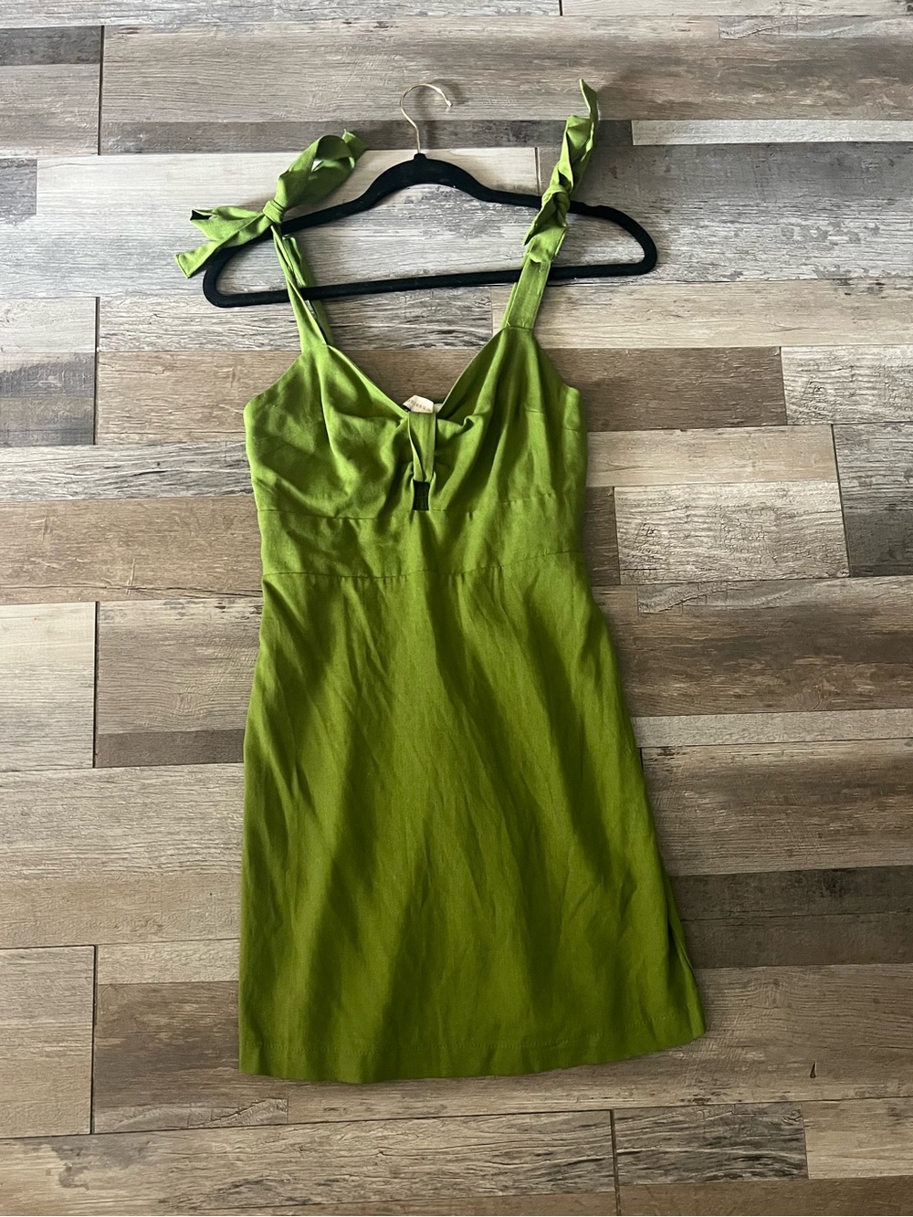 Monteau Olive Green Tie-Shoulder Mini Dress